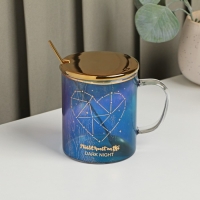 Кружка стеклянная с керамической крышкой и ложкой «Созвездие», 370 мл, цвет МИКС Кружка стеклянная с керамической крышкой и ложкой «Созвездие», 370 мл, цвет МИКС