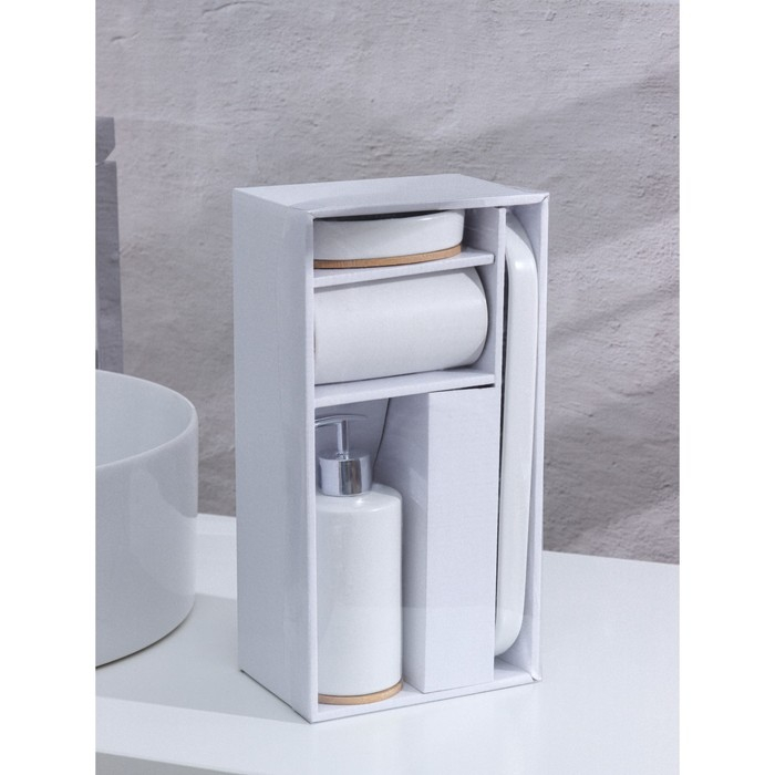 Набор аксессуаров для ванной комнаты Доляна &laquo;Гармония&raquo;, 4 предмета (дозатор 380 мл, мыльница, стакан, подставка), цвет белый