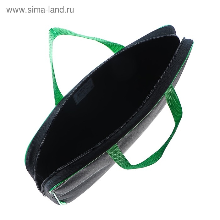 Папка с ручками текстильная А4, 350 х 265 х 45 мм, ПМД 2-42 Папка с ручками текстильная А4, 350 х 265 х 45 мм, ПМД 2-42 "Офис", внутренний карман, чёрная/салатовая