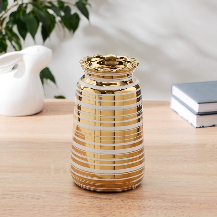 Ваза керамика настольная Ваза керамика настольная "Альба" d 6,5 см 11х20 см, бело-золотой