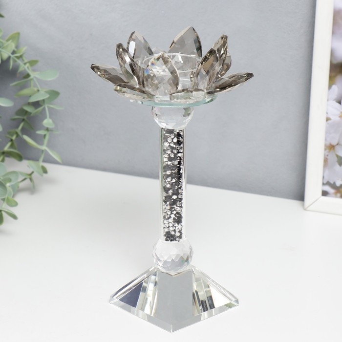 Подсвечник стекло на 1 свечу Подсвечник стекло на 1 свечу "Лотос с камешками" 20х12х10,5 см