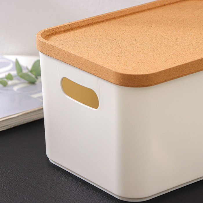 Корзина для хранения с крышкой Korely maxi, 2,4 л, 23,5&times;16,5&times;13,5 см, цвет слоновая кость