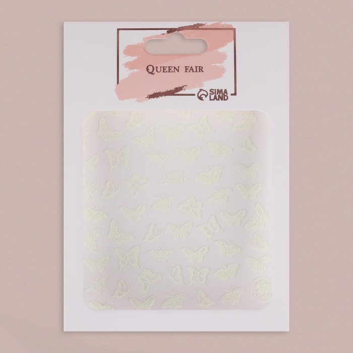 Наклейки для ногтей «Бабочки», флуоресцентные, цвет белый Наклейки для ногтей «Бабочки», флуоресцентные, цвет белый