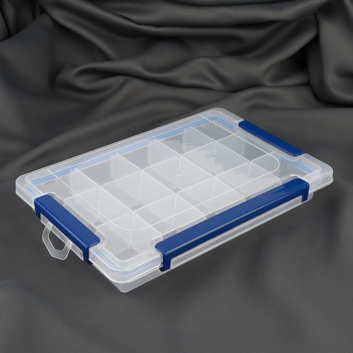 Органайзер для рукоделия, со съёмными ячейками, с подвесом, 15 отделений, 27 &times; 17 &times; 4,3 см, цвет прозрачный/синий