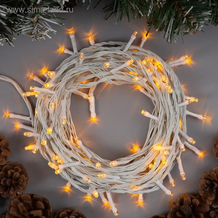 Гирлянда &laquo;Нить&raquo; 10 м, IP20, белая нить, 100 LED, свечение жёлтое, 8 режимов, 220 В