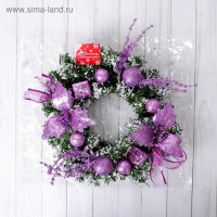Венок новогодний d-24 см "Шарики и цветы" сиреневый