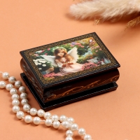 Шкатулка &laquo;Ангел с бабочкой&raquo;, черная, 6&times;9 см, лаковая миниатюра