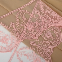 Кружево на сетке, 145 мм &times; 11 &plusmn; 1 м, цвет нежно-розовый