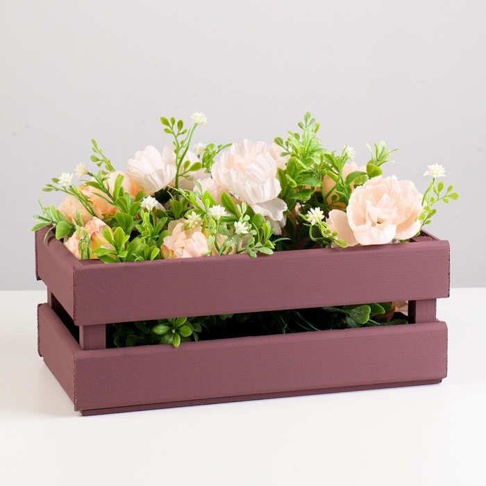 Кашпо деревянное 24.5&times;13.5&times;9 см "Двушка Лайт", двухреечное, бордовый тёмный Дарим Красиво