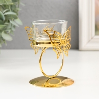 Подсвечник металл на 1 свечу "Бабочка и кольцо" d=5 см золото 6,5х6,5х9,3 см