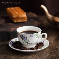 Кофейная пара фарфоровая Доляна &laquo;Лаванда&raquo;, 2 предмета: чашка 80 мл, блюдце d=11,4 см, цвет белый