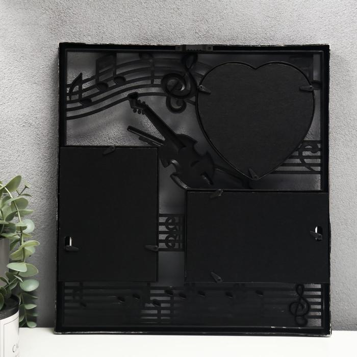 Фоторамка пластик на 3 фото 10х15, 13х13 см Фоторамка пластик на 3 фото 10х15, 13х13 см "Скрипка и ноты" серебро 34х32 см