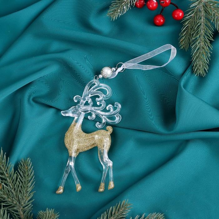 Украшение ёлочное Украшение ёлочное "Олень с узорными рогами блеск" 9х16 см, микс, прозрачно-золотой