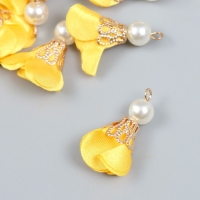 Декор для творчества текстиль "Цветок с жемчужиной. Жёлтый" набор 10 шт 2,5 см Декор для творчества текстиль "Цветок с жемчужиной. Жёлтый" набор 10 шт 2,5 см