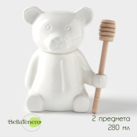 Ёмкость фарфоровая для мёда с ложкой BellaTenero «Мишка», 280 мл, цвет белый Ёмкость фарфоровая для мёда с ложкой BellaTenero «Мишка», 280 мл, цвет белый