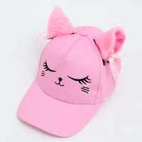 Кепка детская для девочки &laquo;Китти&raquo;, с ушками, цвет розовый, р-р 52-54, 5-7 лет