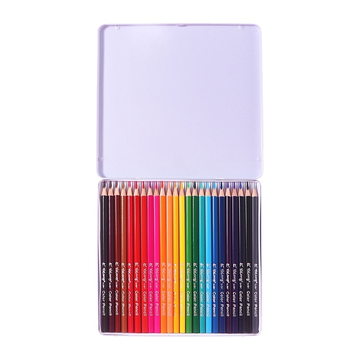 Карандаши 24 цвета, в металл пенале, треугольные, деревянные, Пейзаж МИКС