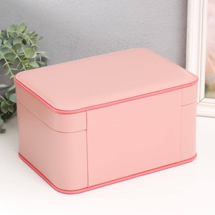 Шкатулка кожзам для украшений "Шейла" розовая с коралловым 25,5х18,5х14 см