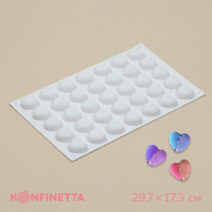 Форма для муссовых десертов и шоколада KONFINETTA &laquo;Сердца&raquo;, силикон, 29,7&times;17,3&times;1,5 см, 35 ячеек (2,7&times;2,5 см), цвет белый