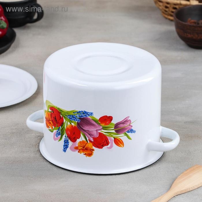 Кастрюля эмалированная цилиндрическая «Тюльпан Май», 3,5 л, цвет белый Кастрюля эмалированная цилиндрическая «Тюльпан Май», 3,5 л, цвет белый