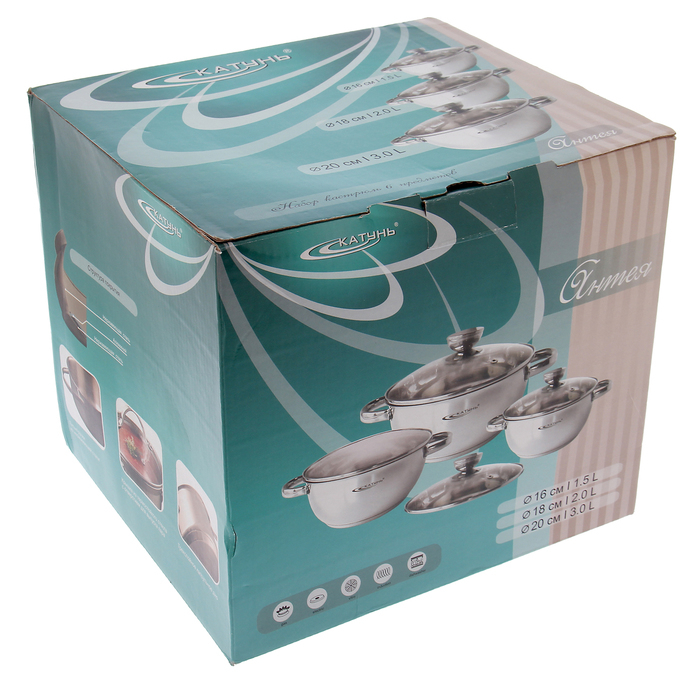 Набор кастрюль &laquo;Антея&raquo;, 3 предмета: 1,5 л, 2 л, 3 л, капсульное дно, подарочная упаковка, индукция
