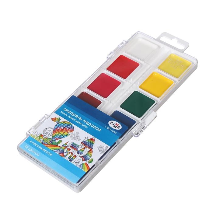 Акварель 12 цветов Акварель 12 цветов "Гамма" "Классическая", медовая, без кисти, пластик