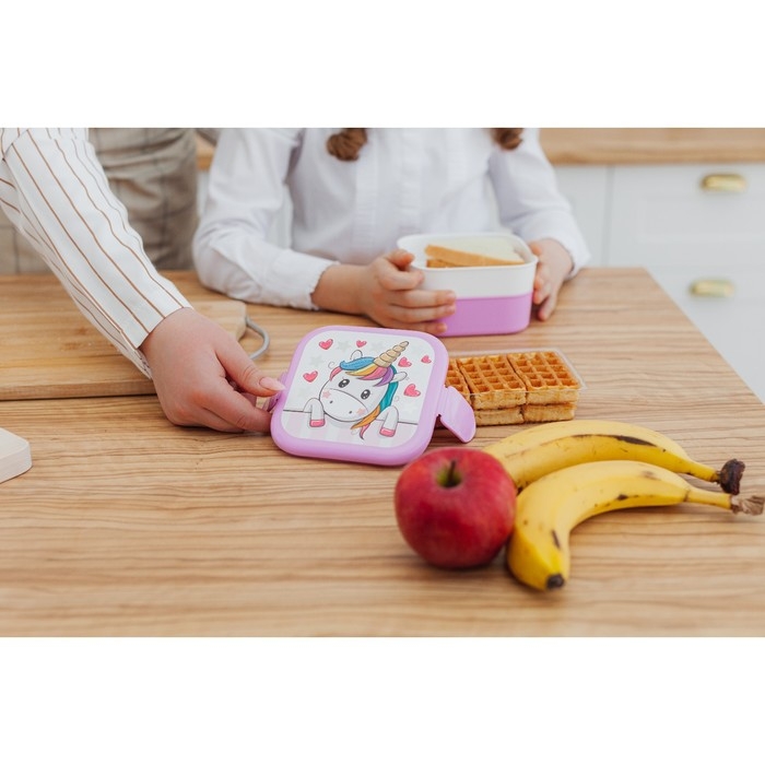 Контейнер для обеда «Единорог», 2 отделения, 400+400 мл, цвет розовый Контейнер для обеда «Единорог», 2 отделения, 400+400 мл, цвет розовый