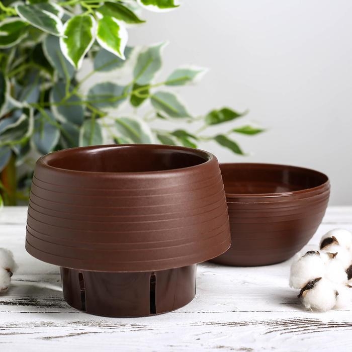 Горшок для цветов c поддоном &laquo;Япония&raquo;, 2 л, цвет тёмно-коричневый