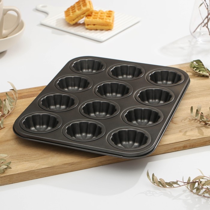 Форма для выпечки Доляна «Неженка», 35×26,5×2,3 см, 12 ячеек, антипригарное покрытие, цвет чёрный Форма для выпечки Доляна «Неженка», 35×26,5×2,3 см, 12 ячеек, антипригарное покрытие, цвет чёрный