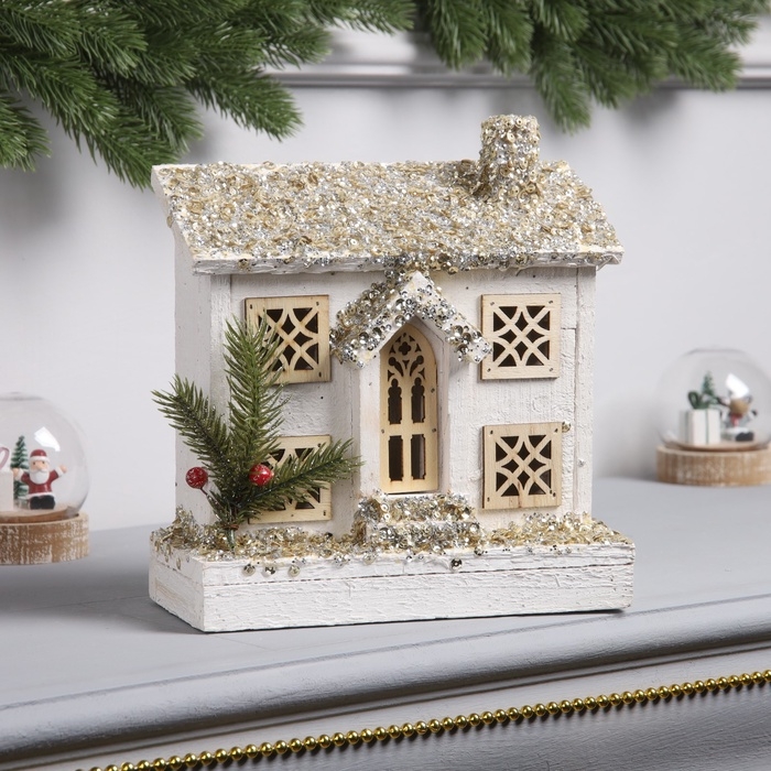 Фигура деревянная "Хижина" 21х23х9 см, 5 LED, батарейки ААx2 (не в комплекте), свечение тёплое