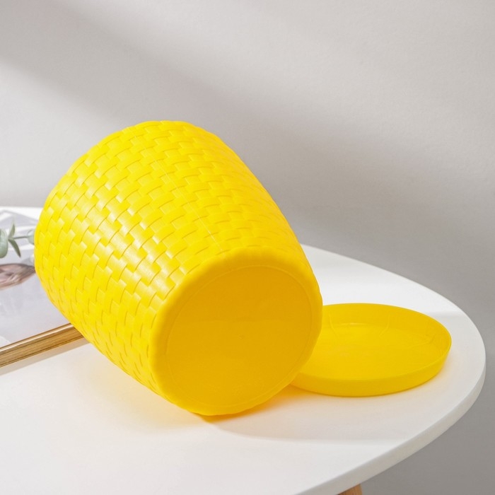 Горшок для цветов с поддоном &laquo;Ротанг&raquo;, 2 л, цвет жёлтый