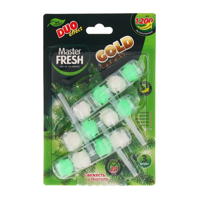 Блок для унитаза Master FRESH, DUO EFFECT 5в1 формула GOLD, хвоя, 3 шт Блок для унитаза Master FRESH, DUO EFFECT 5в1 формула GOLD, хвоя, 3 шт