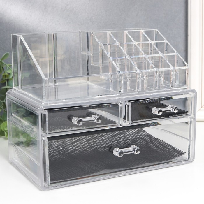 Шкатулка-органайзер пластик 3 ящика прозрачная 19х14,5х24 см Шкатулка-органайзер пластик 3 ящика прозрачная 19х14,5х24 см