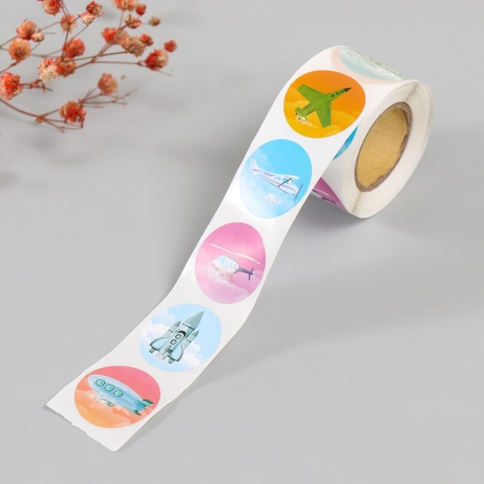 Наклейка бумага "Авиация" d=2,5 см 252 шт в рулоне