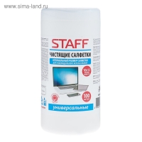 Салфетки чистящие для экранов и пластика, универсальные, STAFF, туба 100 шт.,, влажные