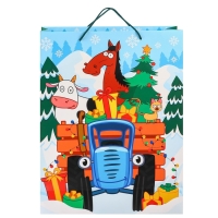 Новый год. Пакет подарочный, 31х40х11.5 см, упаковка, Синий трактор