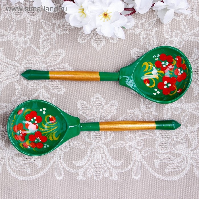 Ложка «Зеленушка», столовая, 19×6 см, хохлома, микс Ложка «Зеленушка», столовая, 19×6 см, хохлома, микс