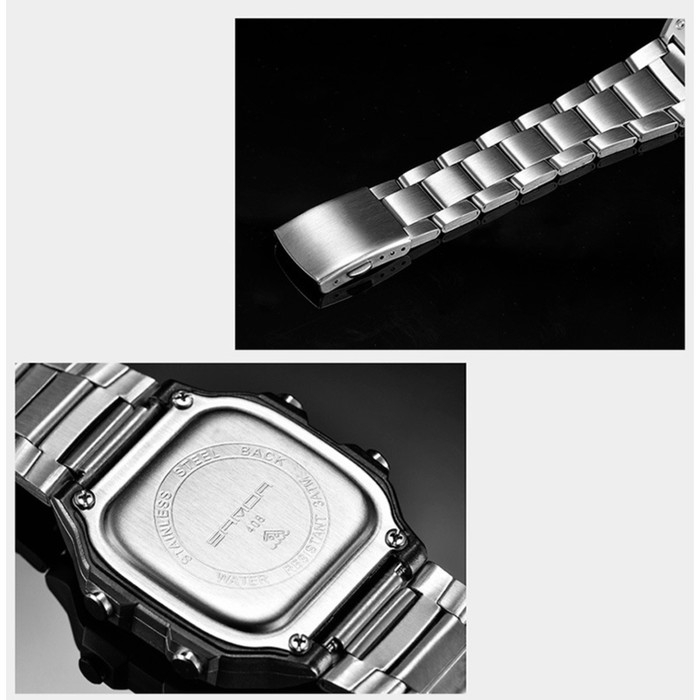 Часы наручные электронные мужские, d-4.4 см, будильник, календарь, ремешок металл, серебро Часы наручные электронные мужские, d-4.4 см, будильник, календарь, ремешок металл, серебро