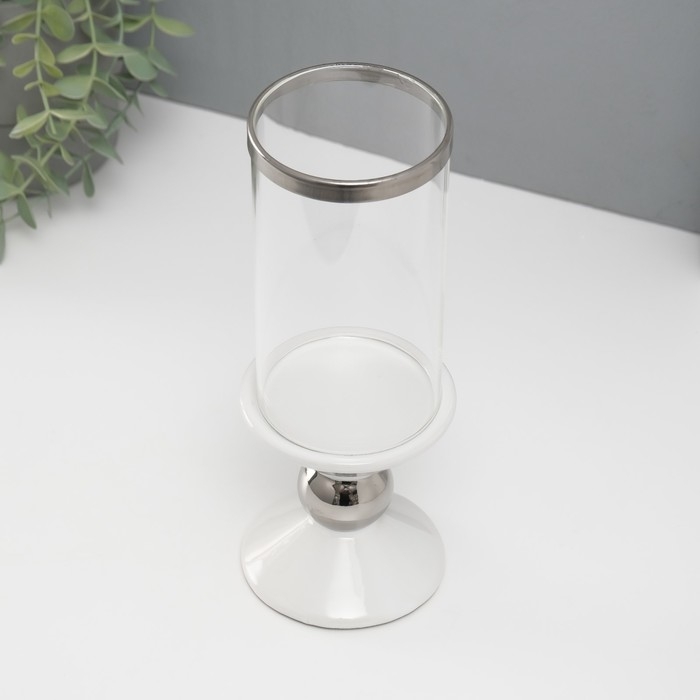 Подсвечник керамика, стекло на 1 свечу Подсвечник керамика, стекло на 1 свечу "Параллели" d=7,5 см белый с серебром 9,5х9,5х24 см