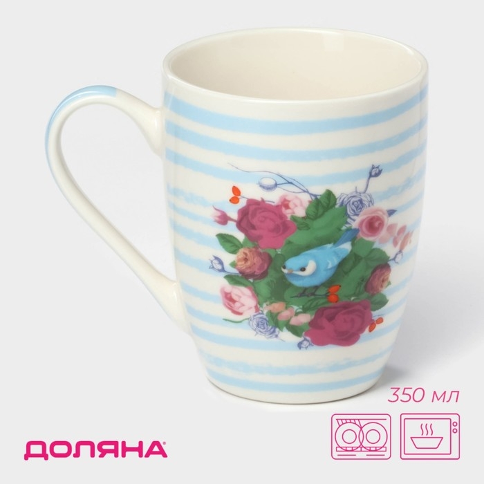 Кружка фарфоровая Доляна &laquo;Птица в цветах&raquo;, 350 мл