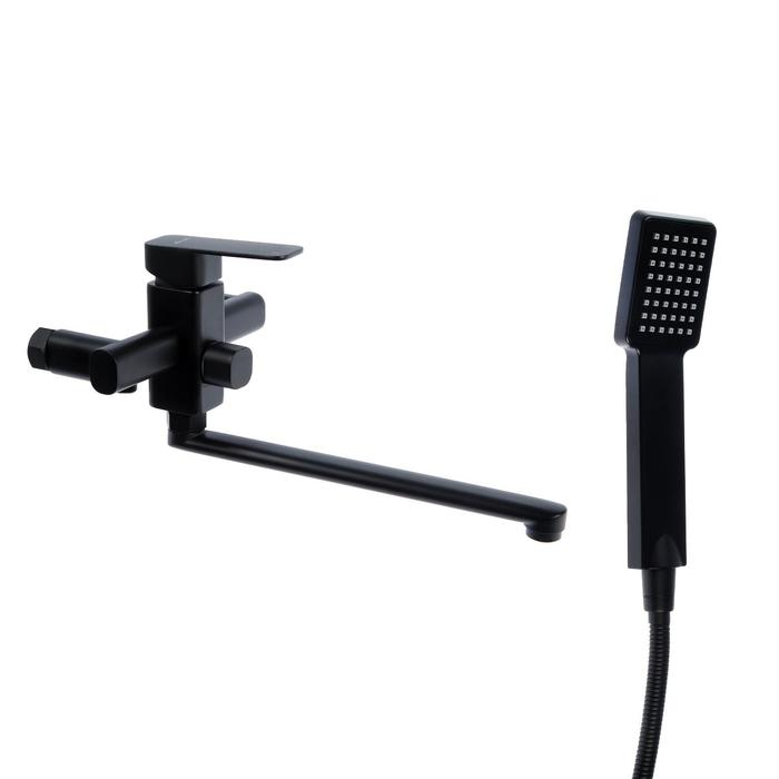 Смеситель для ванны Accoona A7122F, силумин, картридж 35 мм, излив 30 см, черный Смеситель для ванны Accoona A7122F, силумин, картридж 35 мм, излив 30 см, черный