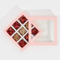 Коробка для конфет, кондитерская упаковка, 9 ячеек, &laquo;Розовая&raquo; 14.5 х 14.5 х 3.5 см