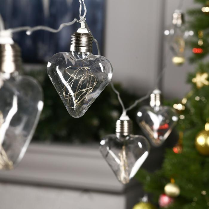 Гирлянда &laquo;Нить&raquo; 3 м с насадками &laquo;Лампочки сердца&raquo;, IP20, прозрачная нить, 80 LED, свечение тёплое белое, 8 режимов, 220 В
