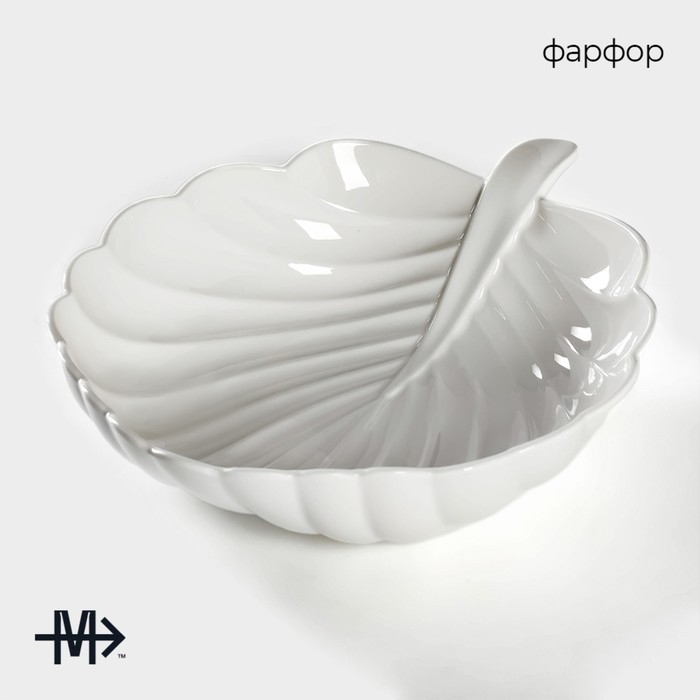 Салатник фарфоровый Magistro &laquo;Лист Бланш&raquo;, 1,2 л, d=27,5 см, цвет белый