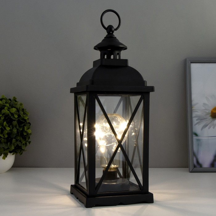 Ночник Ночник "Фонарь с лампой" чёрная от батареек 3ААА 35х13,5х13,5 см