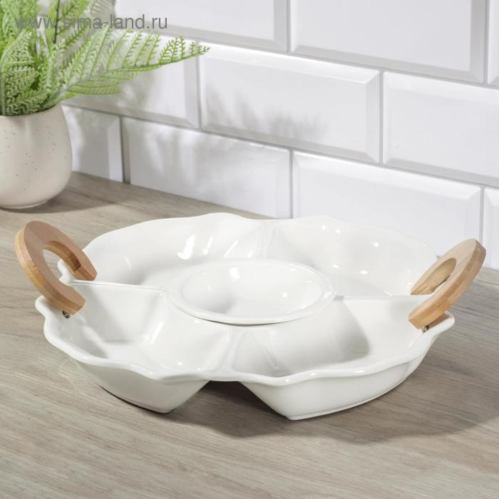 Менажница керамическая 4 секции «Эстет», 34×30×5 см, соусник Менажница керамическая 4 секции «Эстет», 34×30×5 см, соусник