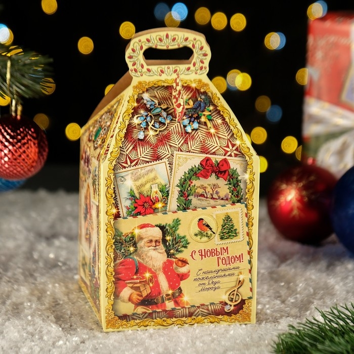 Новый год. Коробка подарочная складная "Столичный" 12 х 12 х 17 см.