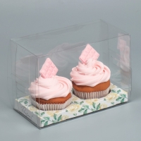 Коробка для капкейка, кондитерская упаковка, 2 ячейки &laquo;Розы&raquo;, 16 х 8 х 11.5 см