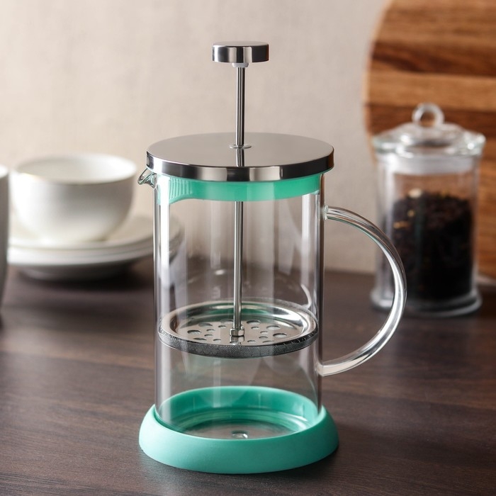 Чайник заварочный френч - пресс «Келли», 800 мл, стекло, цвет зелёный Чайник заварочный френч - пресс «Келли», 800 мл, стекло, цвет зелёный