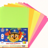 Бумага цветная тонированная, неоновая, А4, 50 листов, 5 цветов, немелованная, двусторонняя, в пакете, 80 г/м², Щенячий патруль Бумага цветная тонированная, неоновая, А4, 50 листов, 5 цветов, немелованная, двусторонняя, в пакете, 80 г/м², Щенячий патруль
